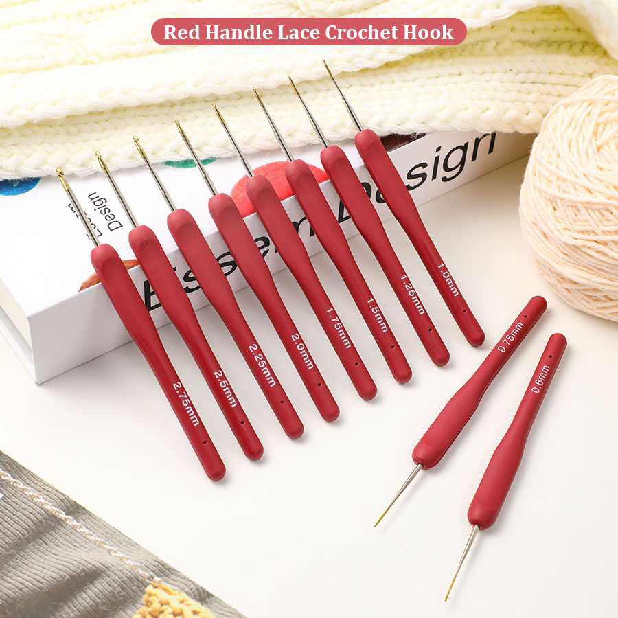 Sewing Necessities - 10pcs Red Crochet Set Kit Silicone