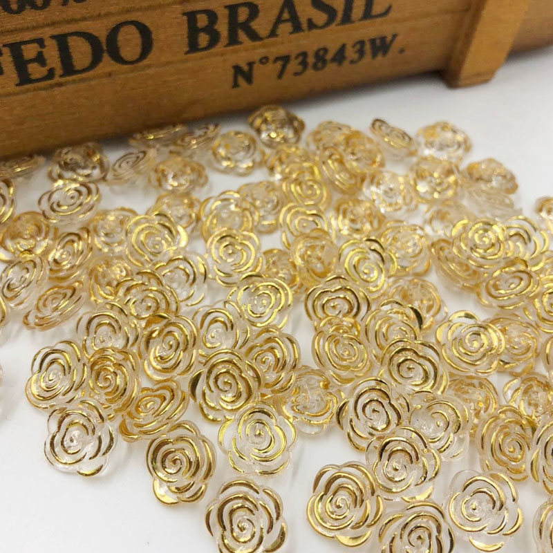 Button Hole Cutter - 50 pcs Gold transparent rose flower