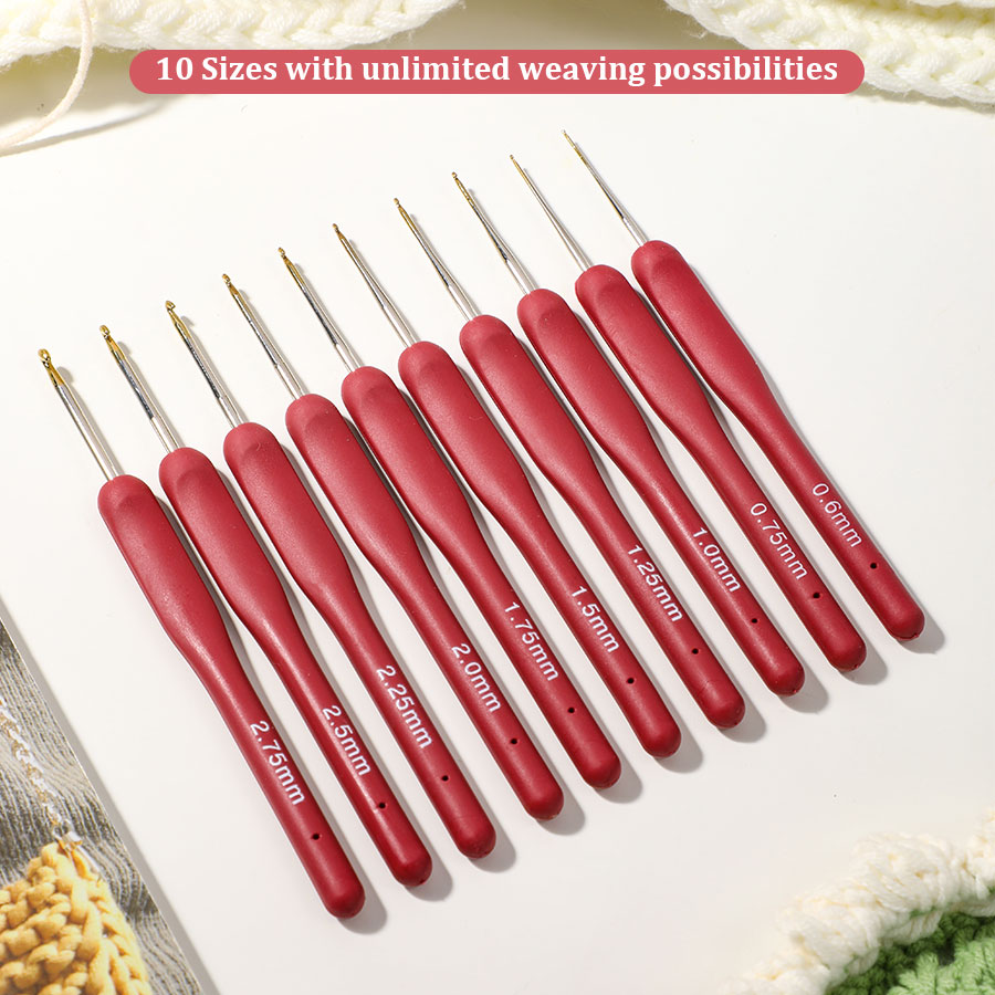10pcs Red Crochet Set Kit Sili - Sewing Necessities 评论和价格